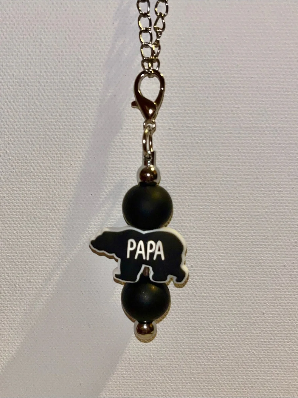 PAPA Bear w/Matte Black Beads on Silver Hardware Cup Charm